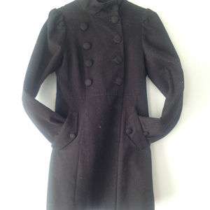 Topshop Double Breasted Long Coat in Black, Size 4 Us